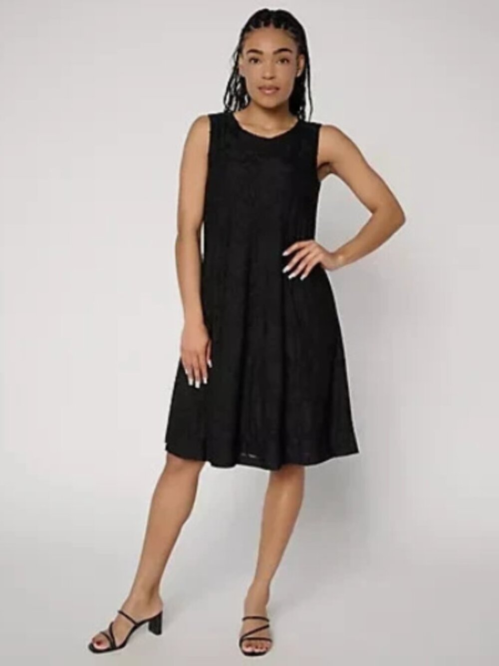 Susan Graver Burnout Knit Sleeveless A-Line Dress-Black-Tall XL-NEW-A722258